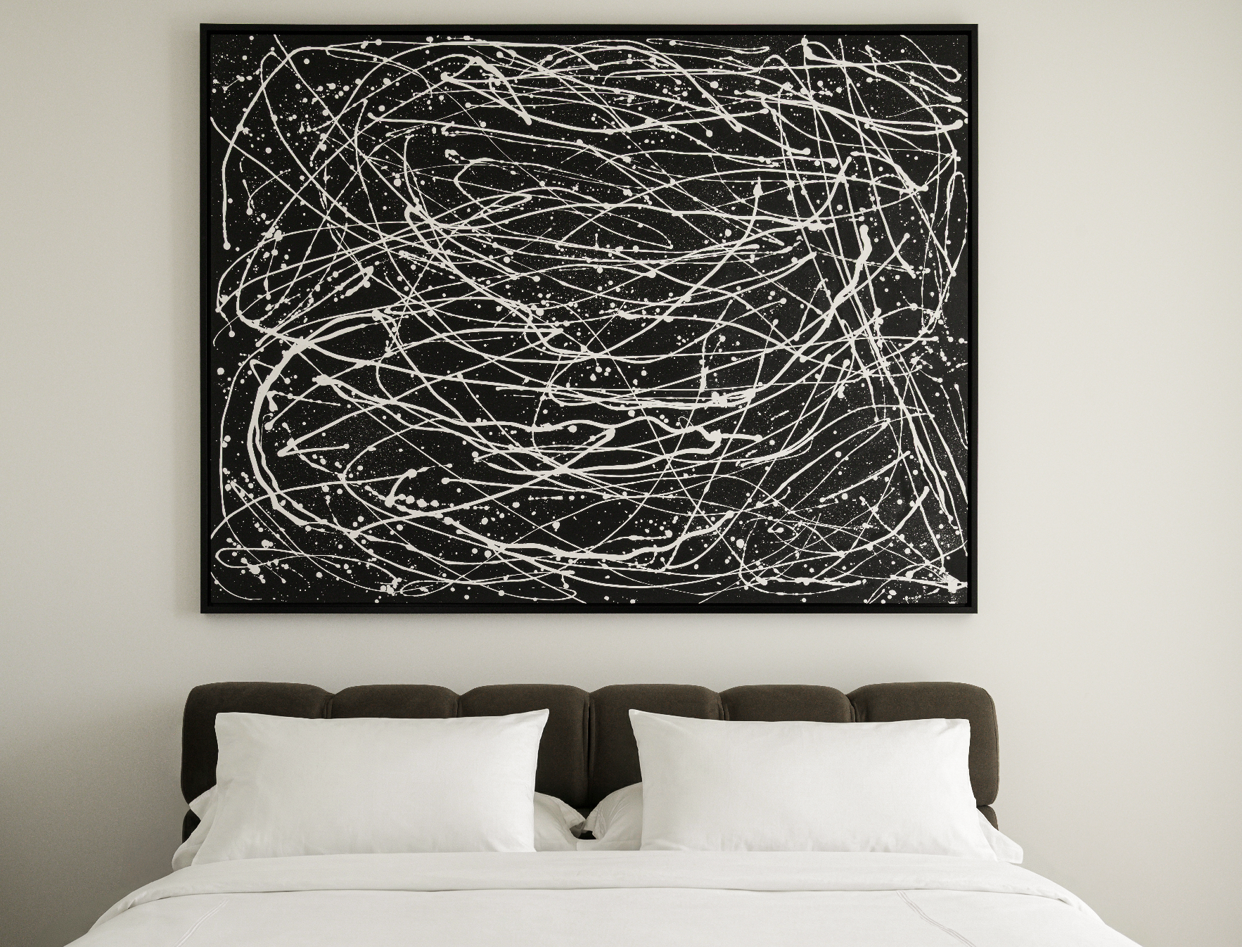 White Lines on Black Abstract Painting