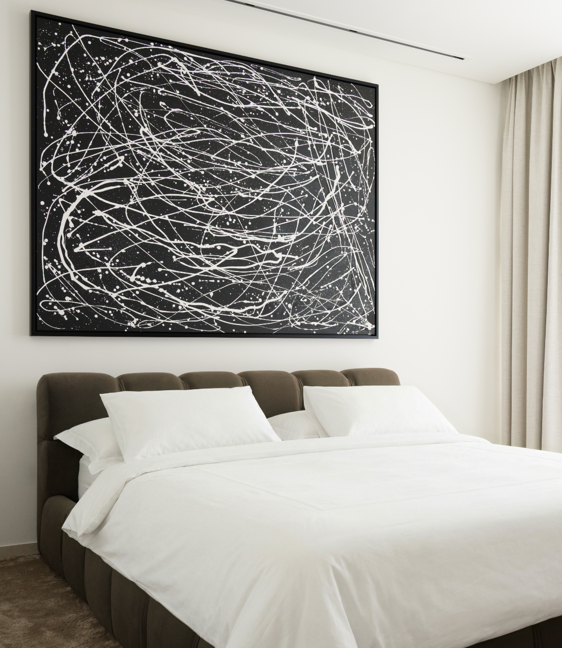 White Lines on Black Abstract Painting